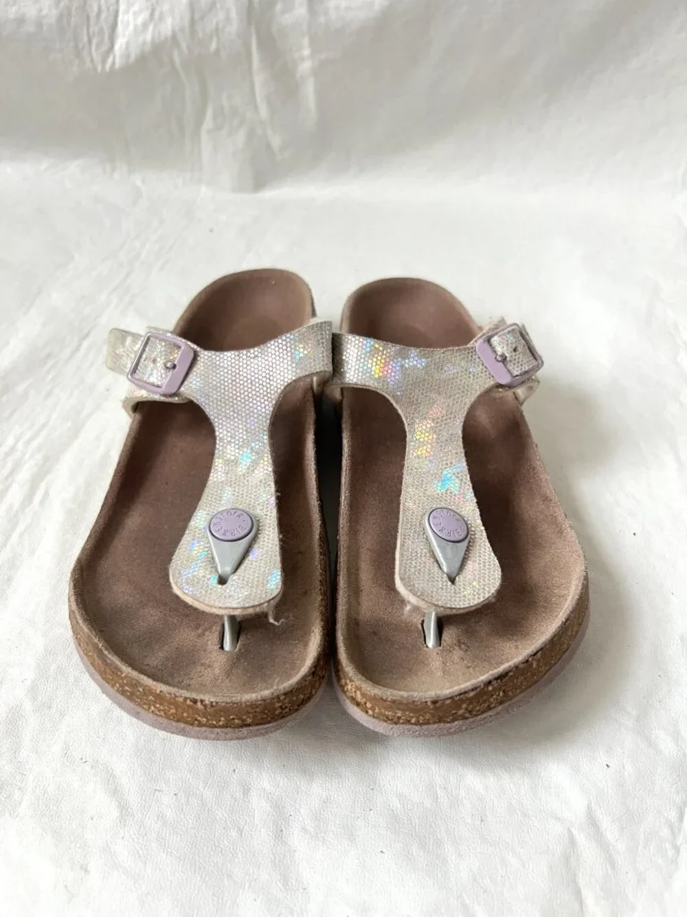 Birkenstock sandals Gizeh EU 34 kids 3 3.5 silver holographic snake birko flor